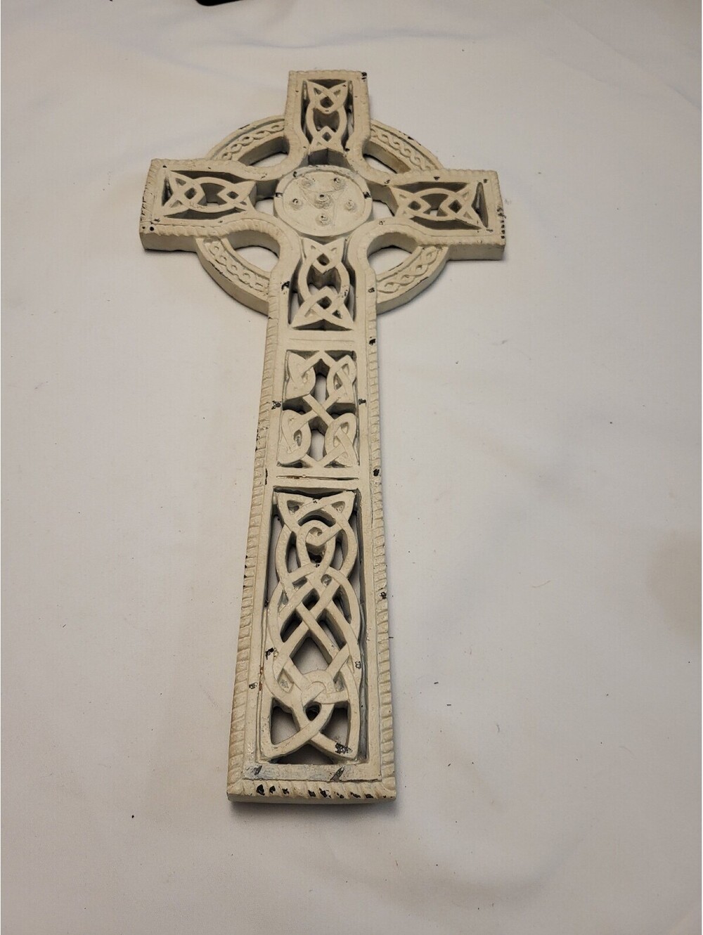 Handmade Celtic Cross Wall Decor in Cream and Black 20.5x10